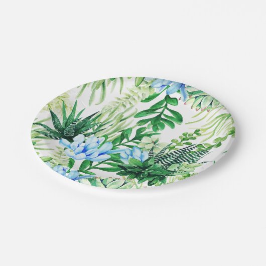 Waterverf Groene en Blauwe Succulente Planten, bla Papieren Bordje (Gekanteld)