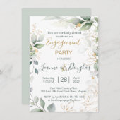 Waterverf groene en goudbladeren Engagement Party Kaart (Voorkant / Achterkant)