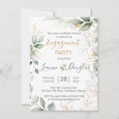 Waterverf groene en goudbladeren Engagement Party Kaart (Voorkant)