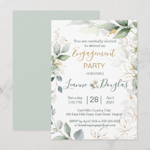 Waterverf groene en goudbladeren Engagement Party Kaart