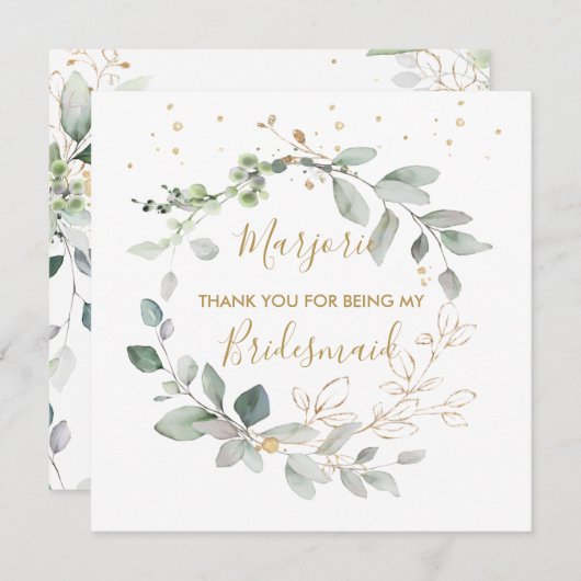 Waterverf groene en goudbladeren Flat Hartelijk da Bedankkaart (Voorkant / Achterkant)