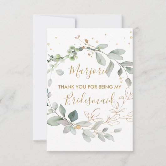 Waterverf groene en goudbladeren Flat Hartelijk da Bedankkaart (Voorkant)