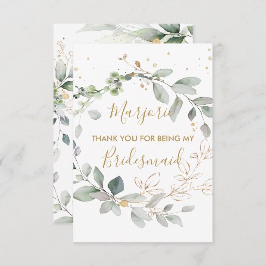 Waterverf groene en goudbladeren Flat Hartelijk da Bedankkaart (Voorkant / Achterkant)