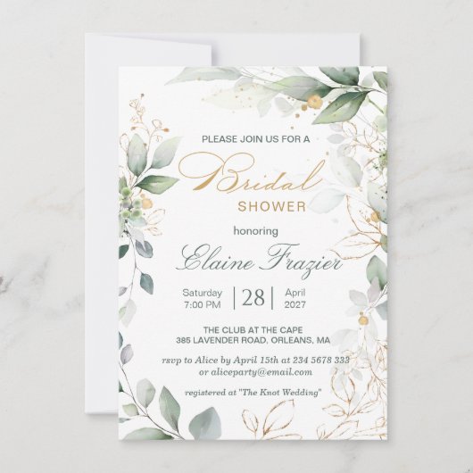 Waterverf groene en goudbladeren Vrijgezellenfeest Kaart (Voorkant)