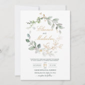 Waterverf groene en gouden bladeren Weddenschap Kaart (Voorkant)