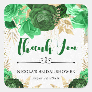 Waterverf groene en gouden bloemen bruidsshower vierkante sticker
