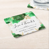 Waterverf groene en gouden bloemen bruiloft kartonnen onderzetters (Schuin)