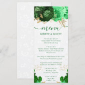 Waterverf groene en gouden bloemen bruiloft menu (Voorkant / Achterkant)