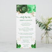 Waterverf groene en gouden bloemen bruiloft menu (Staand voorkant)