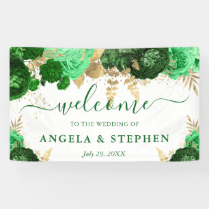 Waterverf groene en gouden bloemen bruiloft spandoek