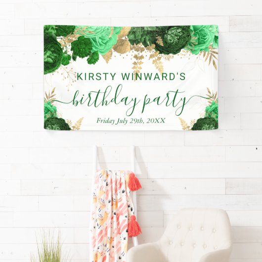 Waterverf groene en gouden bloemen spandoek (Insitu)