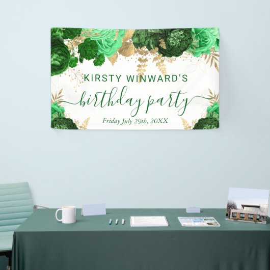 Waterverf groene en gouden bloemen spandoek (Beurs)