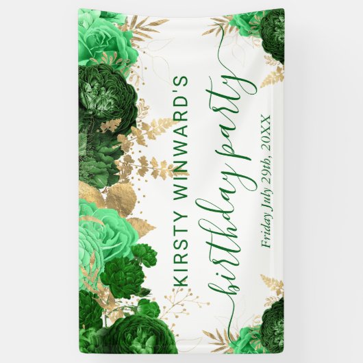 Waterverf groene en gouden bloemen spandoek (Verticaal)