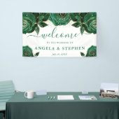 Waterverf groene en gouden rozen bruiloft spandoek (Beurs)