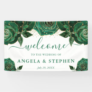 Waterverf groene en gouden rozen bruiloft spandoek