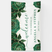 Waterverf groene en gouden rozen bruiloft spandoek (Verticaal)