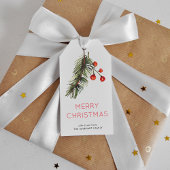 Waterverf groene en rode dennenbessen kerst cadeaulabel