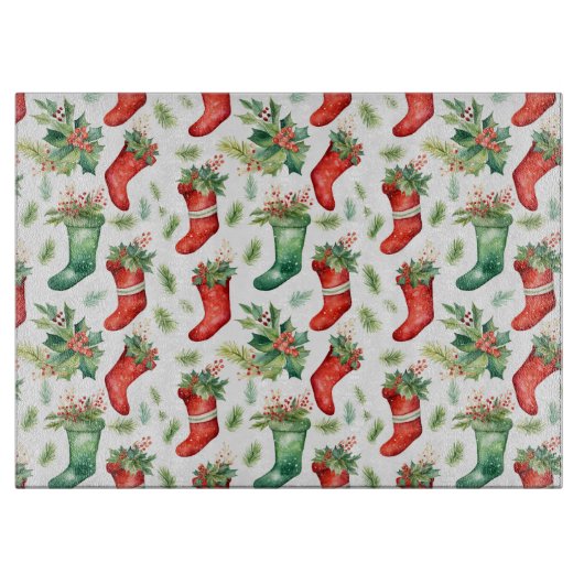 Waterverf groene en rode kousen snijplank (Voorkant)