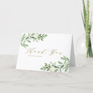 Waterverf Groene en Witte Bloemen Bruiloft Bedankkaart