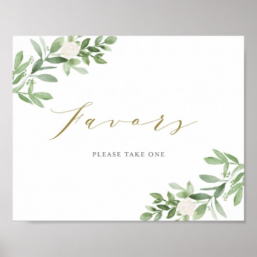 Waterverf Groene en Witte Bloemen Feestgunsten Poster (Voorkant)