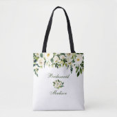 Waterverf Groene en Witte Floral Bridesmaid Tote Bag (Voorkant)