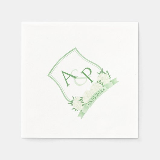 Waterverf groene en witte hydrangea bruiloft servet (Voorkant)