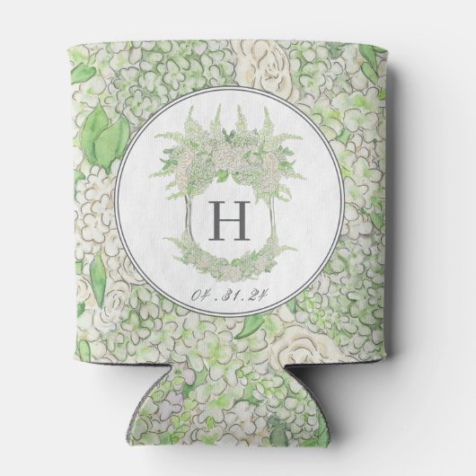 Waterverf Groene en Witte Hydrangea Crest Blikjeskoeler (Achterkant)