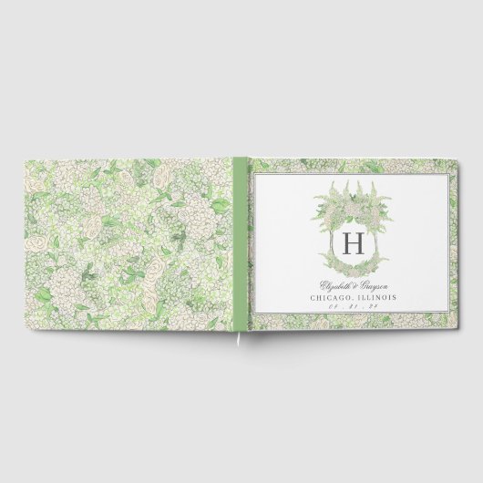 Waterverf Groene en Witte Hydrangea Crest Gastenboek (Volledig)
