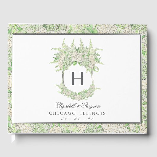 Waterverf Groene en Witte Hydrangea Crest Gastenboek (Voorkant)