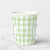 Waterverf Groene en Witte Hydrangea Crest Gingham Papieren Bekers (Links)