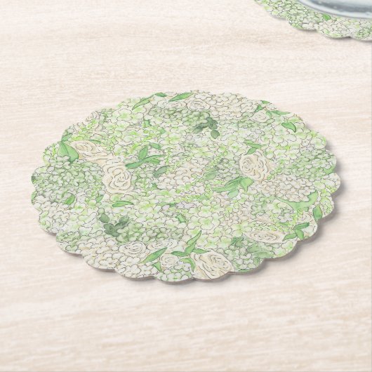 Waterverf Groene en Witte Hydrangea Crest Kartonnen Onderzetters (Gekanteld)
