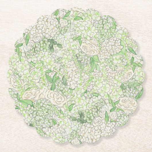 Waterverf Groene en Witte Hydrangea Crest Kartonnen Onderzetters (Voorkant)