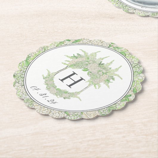 Waterverf Groene en Witte Hydrangea Crest Kartonnen Onderzetters (Gekanteld)
