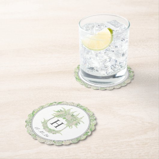 Waterverf Groene en Witte Hydrangea Crest Kartonnen Onderzetters (Insitu)