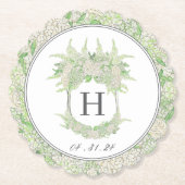 Waterverf Groene en Witte Hydrangea Crest Kartonnen Onderzetters (Voorkant)