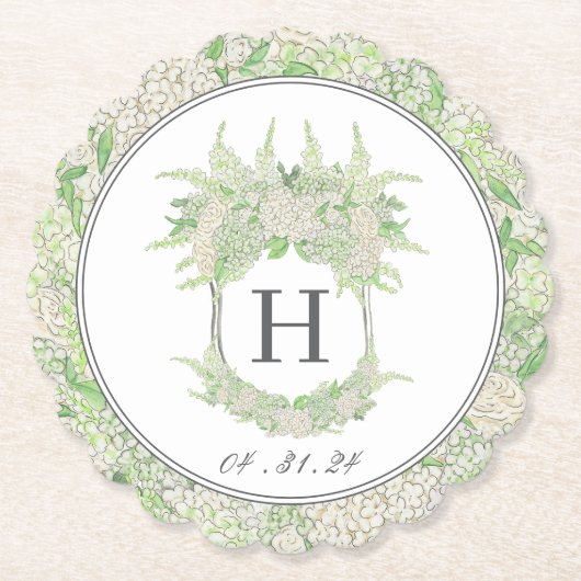 Waterverf Groene en Witte Hydrangea Crest Kartonnen Onderzetters (Voorkant)