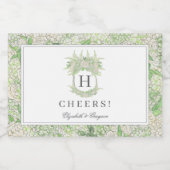 Waterverf Groene en Witte Hydrangea Crest Likeurfles Etiket (Enkel label)