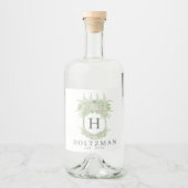 Waterverf Groene en Witte Hydrangea Crest Likeurfles Etiket (Voorkant)