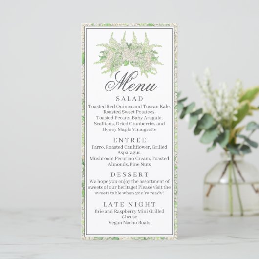 Waterverf Groene en Witte Hydrangea Crest Menu (Staand voorkant)