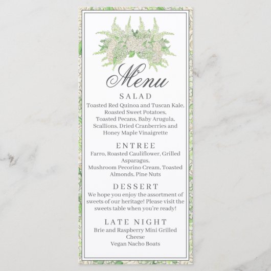Waterverf Groene en Witte Hydrangea Crest Menu (Voorkant)