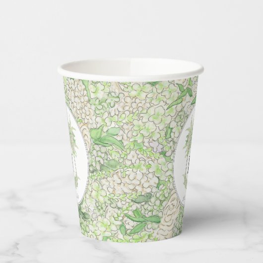 Waterverf Groene en Witte Hydrangea Crest Papieren Bekers (Links)