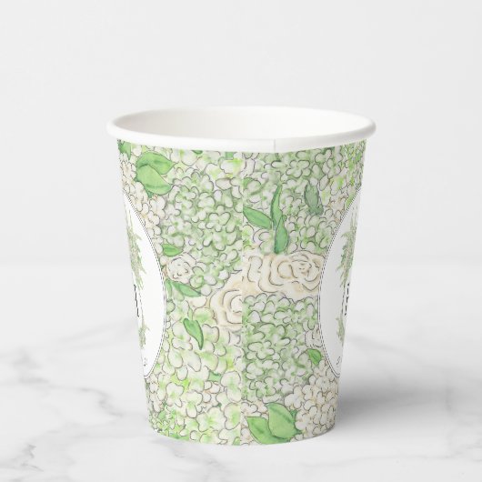 Waterverf Groene en Witte Hydrangea Crest Papieren Bekers (Rechts)