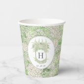 Waterverf Groene en Witte Hydrangea Crest Papieren Bekers (Voorkant)