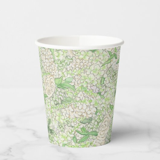 Waterverf Groene en Witte Hydrangea Crest Papieren Bekers (Links)