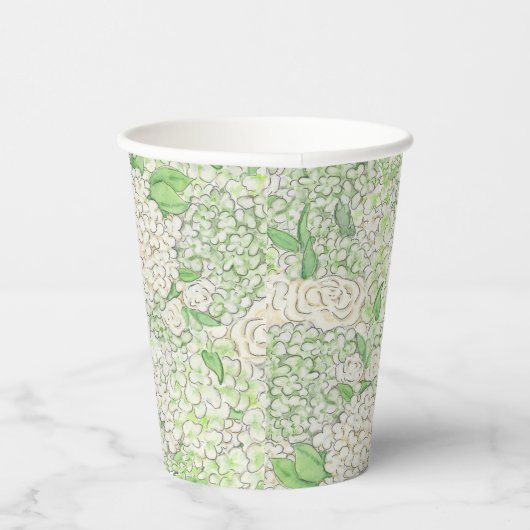 Waterverf Groene en Witte Hydrangea Crest Papieren Bekers (Rechts)