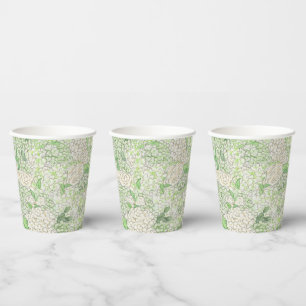 Waterverf Groene en Witte Hydrangea Crest Papieren Bekers
