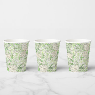 Waterverf Groene en Witte Hydrangea Crest Papieren Bekers