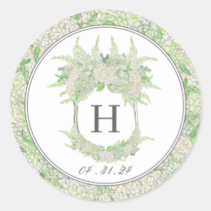 Waterverf Groene en Witte Hydrangea Crest Ronde Sticker