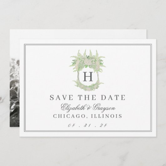 Waterverf Groene en Witte Hydrangea Crest Save The Date (Voorkant / Achterkant)
