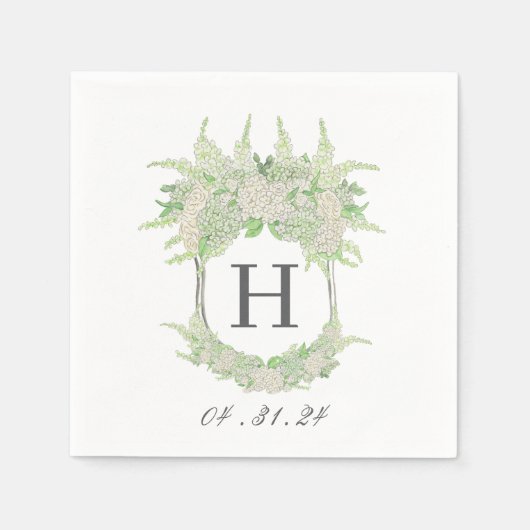 Waterverf Groene en Witte Hydrangea Crest Servet (Voorkant)